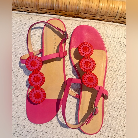 Jack Rogers Whip Stitch Medallion Sandals Pink Red Size 9.5 M EUC - Picture 3 of 10